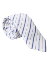 Dolce & Gabbana White Blue Stripes Silk Adjustable Tie -  Neckties, Men -  Dolce & Gabbana.